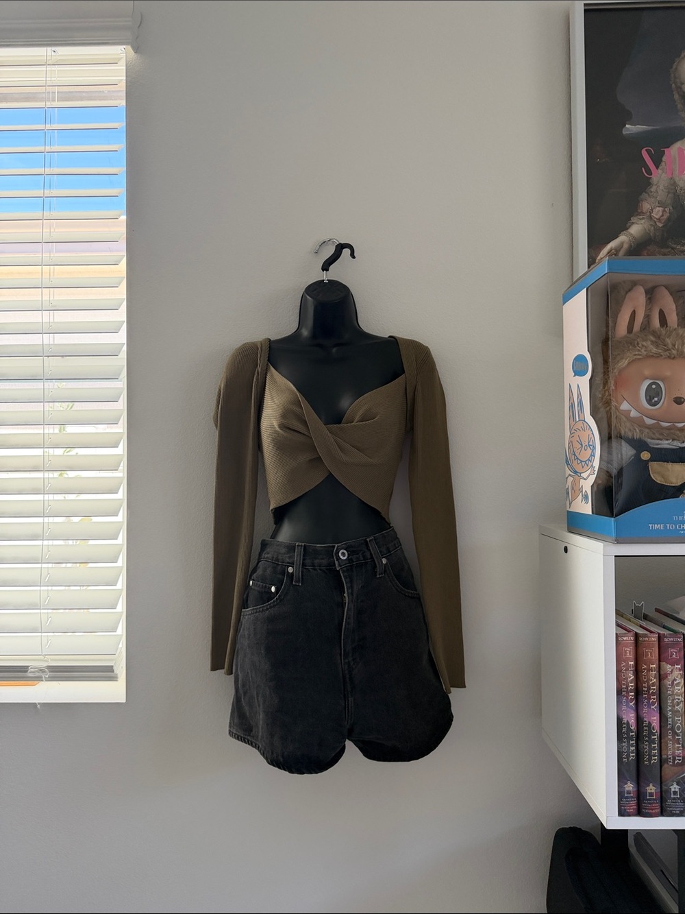 Cider Olive Twist-Front Long Sleeve Crop Cardigan